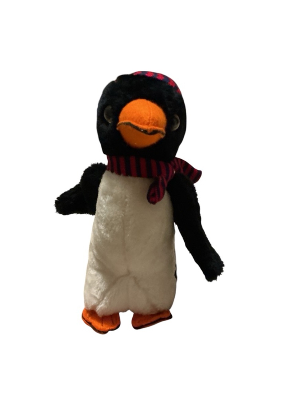 Plush Penguin Bird Toy - Black, White & Orange with Red Scarf